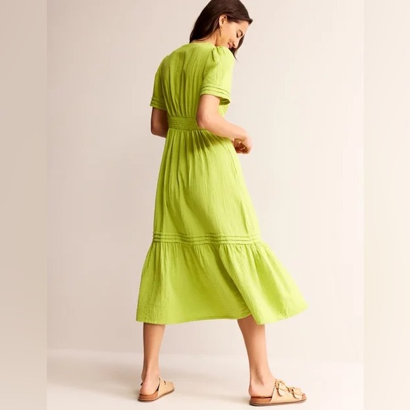 Boden Eve Double Cloth Midi Dress Chartreuse 4 - Picture 2 of 9